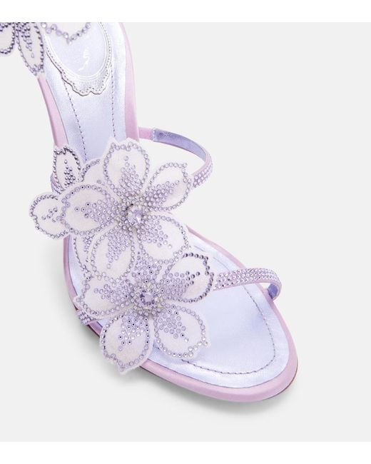 Rene Caovilla Purple Floriane Floral-Applique Satin Sandals