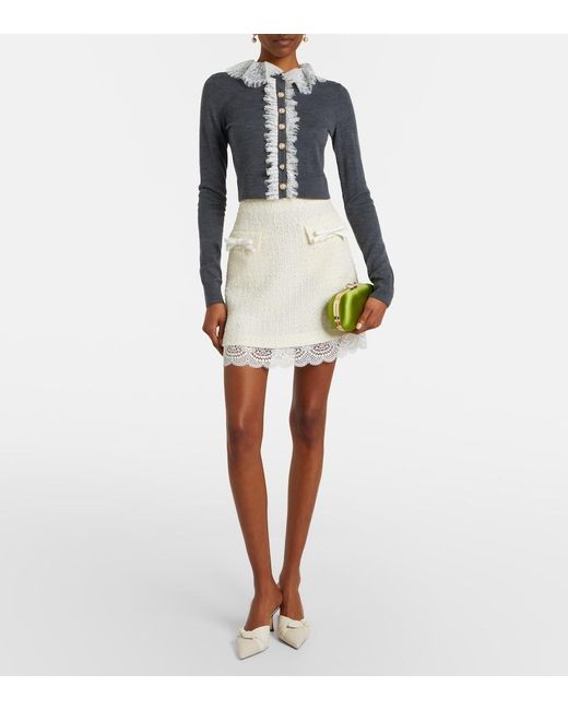 Self-Portrait Blue Lace-Trimmed Wool Cardigan
