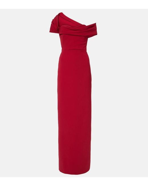 Carolina Herrera Red Draped Off-Shoulder Crepe Gown