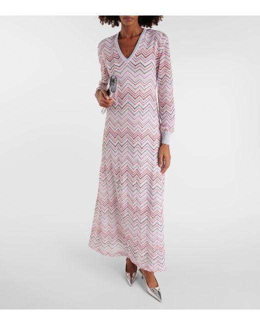 Missoni Pink Zig Zag Metallic Knit Maxi Dress