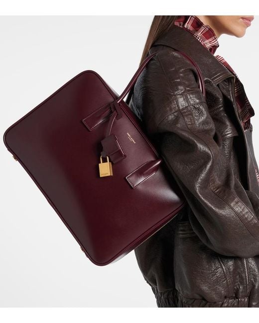 Saint Laurent Red Sac De Jour Leather Tote Bag