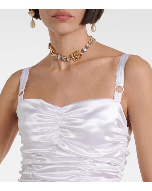 Dolce & Gabbana White Ruched Satin Minidress