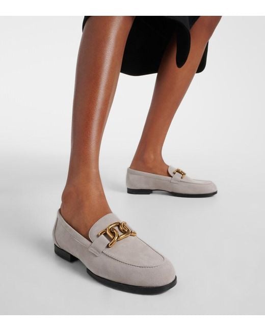 Tod's White Embellished Suede Loafers