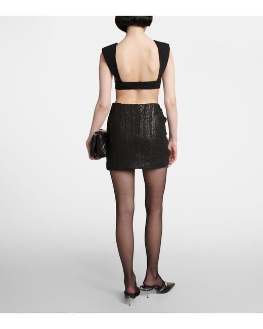 The Mannei Black Wishaw Ruched Leather Miniskirt
