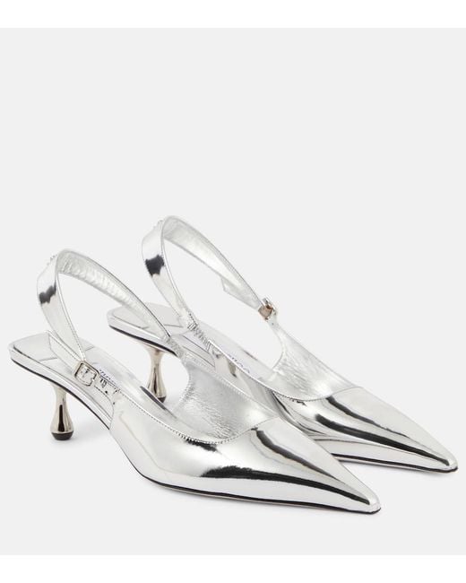 Jimmy Choo White Amel Metallic Leather Slingback Pumps