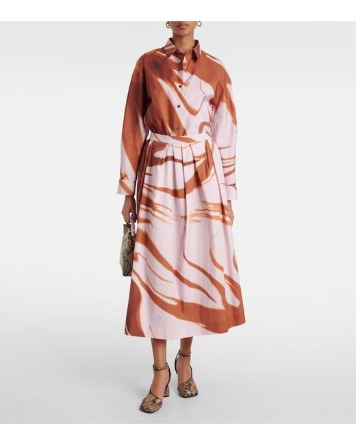 Dries Van Noten Pink Printed Gathered Cotton Midi Skirt