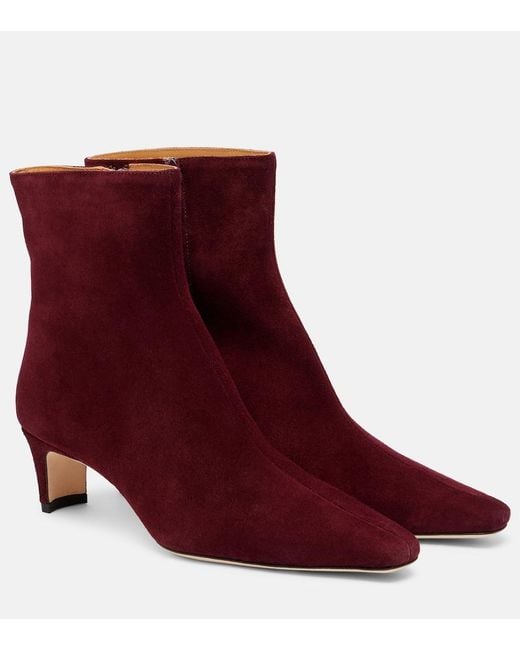 Staud Red Wally 55 Suede Ankle Boots