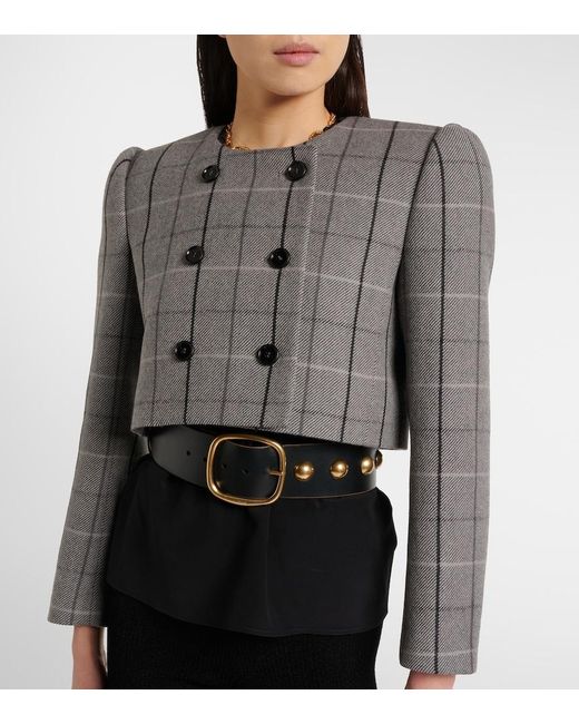 Chloé Gray Checked Cropped Wool Jacket