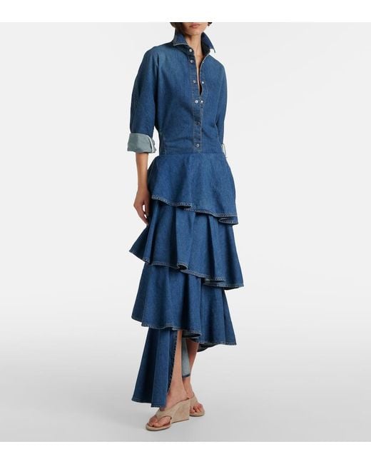 Alaïa Blue Denim Skirt With Ruffles