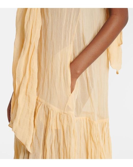 Plan C Metallic Scarf-Detail Cotton-Blend Maxi Dress