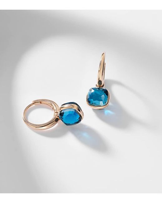 Pomellato Blue Nudo Mini 18Kt Rose Earrings With Topazes