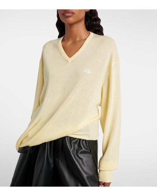 Loewe Yellow Double L Asymmetric Wool Sweater