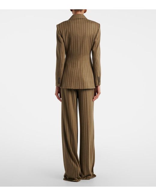 Max Mara Natural Pinstripe Pleated Wide-Leg Pants