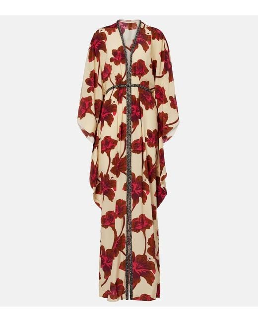 Johanna Ortiz Red Embellished Silk Maxi Dress