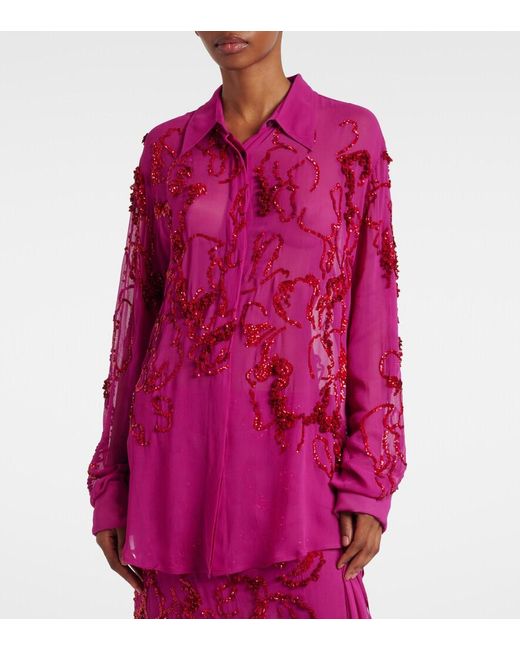 Dries Van Noten Pink Sequined Sheer Chiffon Blouse