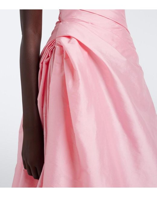 Monique Lhuillier Pink Draped One-Shoulder Bustier Gown