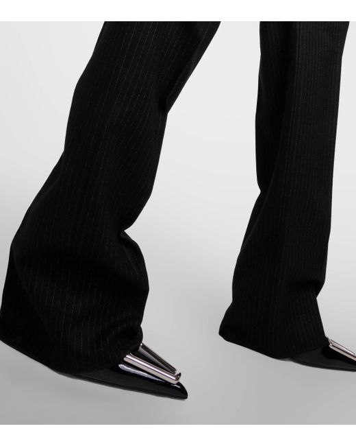 Saint Laurent Black Pinstripe High-rise Wool Wide-leg Pants