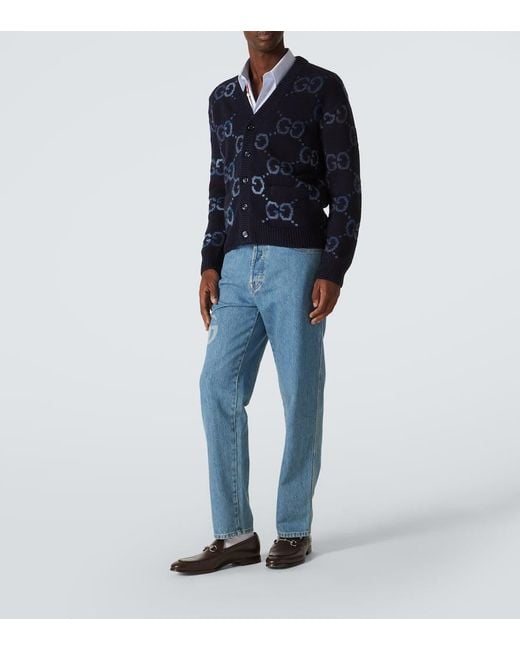 Gucci Blue Denim Pants With Laser-Cut Double G for men
