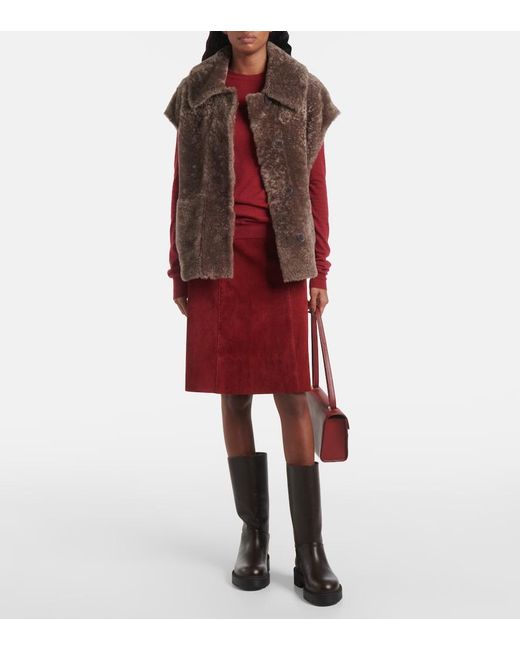 Joseph Red Suede Midi Skirt