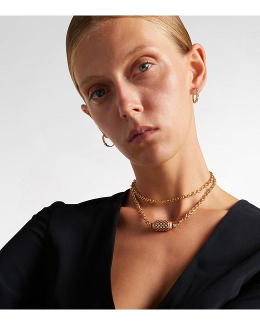 Marie Lichtenberg Metallic Check 18Kt Locket Necklace With Diamonds And Rubies