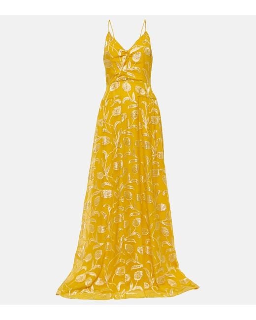 Markarian Yellow Printed Silk-blend Gown