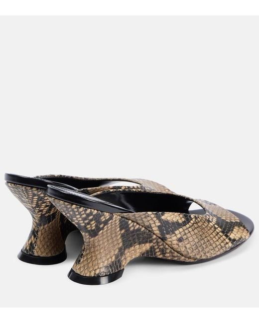 Dries Van Noten Black Snake-Effect Leather Mules