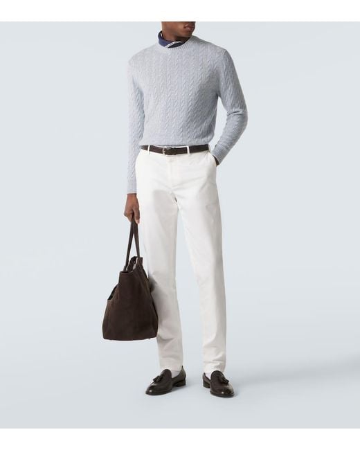 Dunhill Gray Cable-Knit Cashmere And Linen Sweater for men