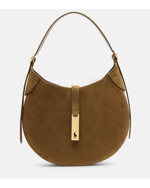 Polo Ralph Lauren Brown Polo Id Small Suede Shoulder Bag