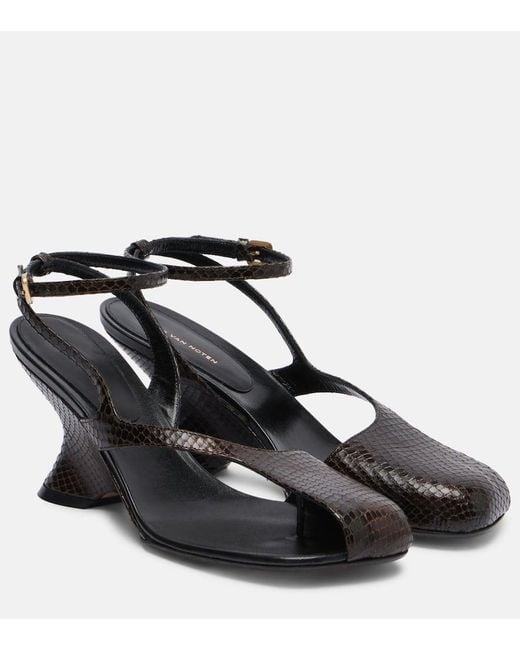 Dries Van Noten Black Snake-Effect 75 Leather Wedge Sandals