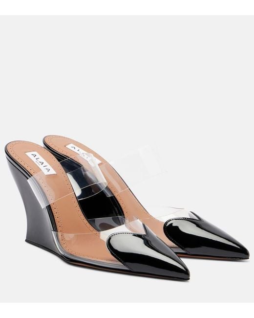 Alaïa Brown Le Cour 90 Patent Leather Wedge Mules