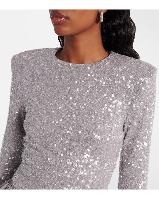 ROTATE BIRGER CHRISTENSEN Gray Sequined Asymmetric Minidress