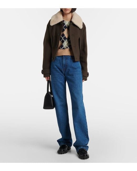 AMI Brown Shearling-Trimmed Virgin Wool Jacket