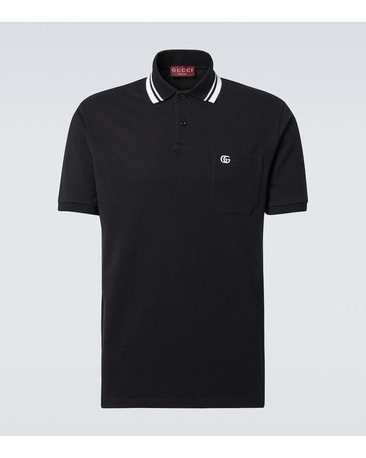 Gucci Poloshirt Aus Stretch-Baumwolle Mit Stickerei, Grösse in Black für Herren