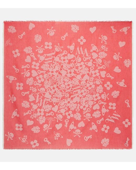 Vivienne Westwood Red Vw Icons Cotton, Wool, And Silk Scarf