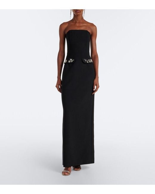 Oscar de la Renta Black Embellished Wool-Blend Bustier Gown