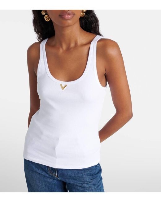 Valentino White Vgold Ribbed-knit Jersey Tank Top