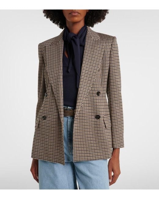 Max Mara Brown Houndstooth Double-Breasted Blazer