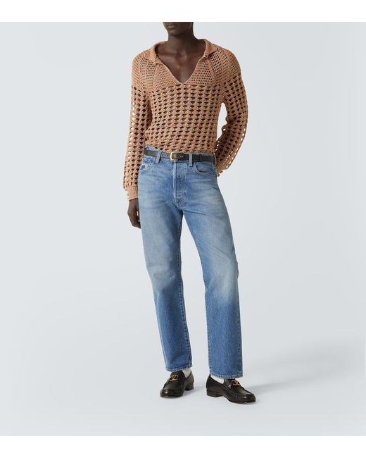 Valentino Brown Open-Knit Linen And Cotton Sweater for men