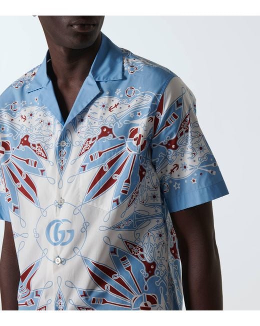 Chemise En Coton À Imprimé Bandana Double G Gucci pour homme en coloris Blue