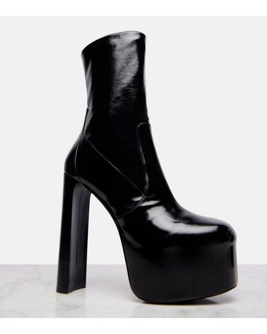 Saint Laurent Black Billy 95 Leather Platform Mid-Calf Boots