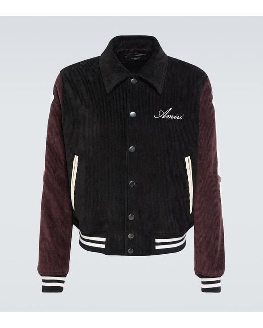 Amiri Black Corduroy Bones Varsity Jacket for men