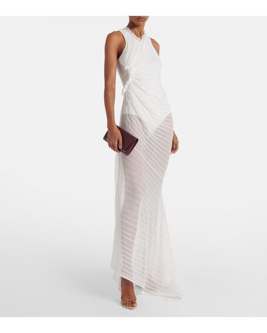 Victoria Beckham White Gathered Cotton-Blend Maxi Dress