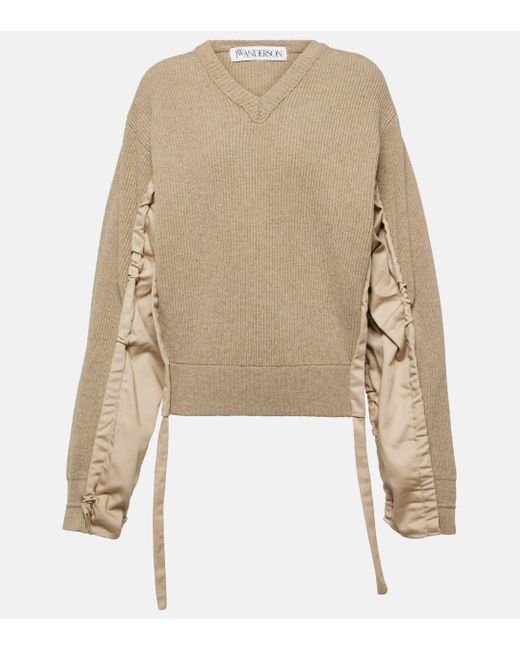 J.W. Anderson Natural Gathered Wool-blend Sweater