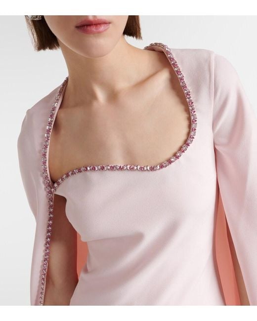 Safiyaa Pink Mattia Caped Embellished Crepe Gown