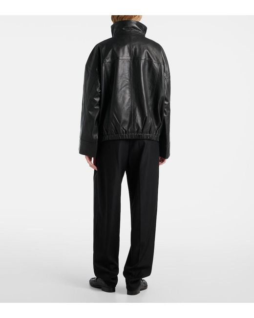 Rohe Black Leather Bomber Jacket
