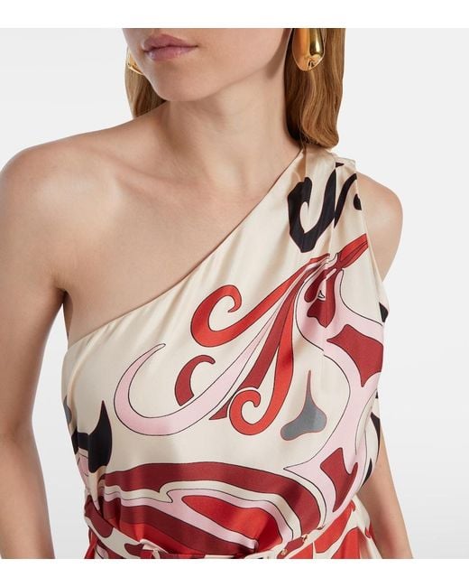 LaDoubleJ Red Silk One-Shoulder Roy Maxi Dress