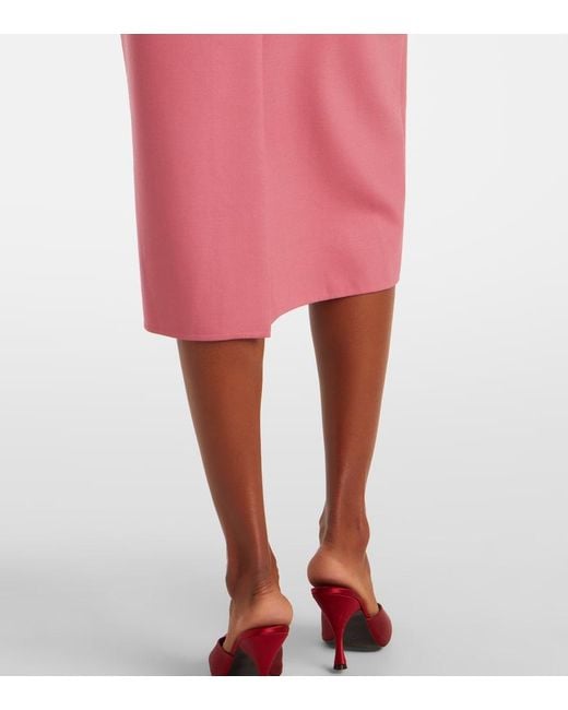 Oscar de la Renta Pink Floral-Applique Midi Dress