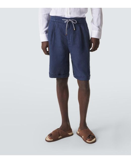 Brunello Cucinelli Blue Linen Shorts for men