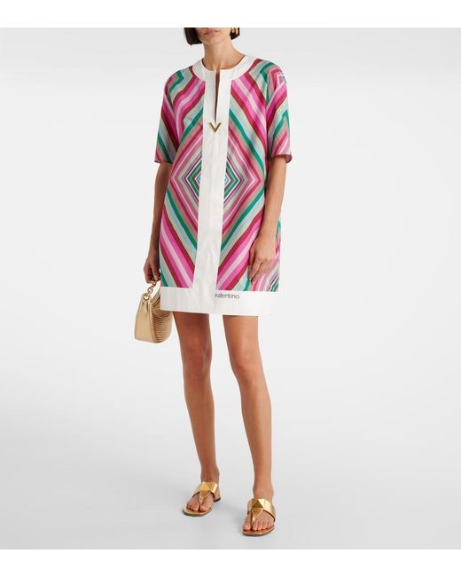 Valentino Pink Vgold Rhombus 75 Cotton Poplin Minidress