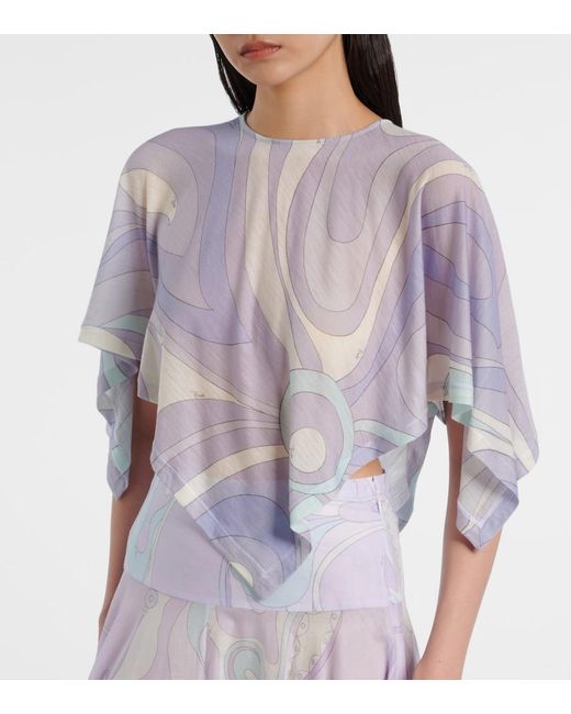 Emilio Pucci White Orchidee Asymmetric Wool-Blend Crop Top